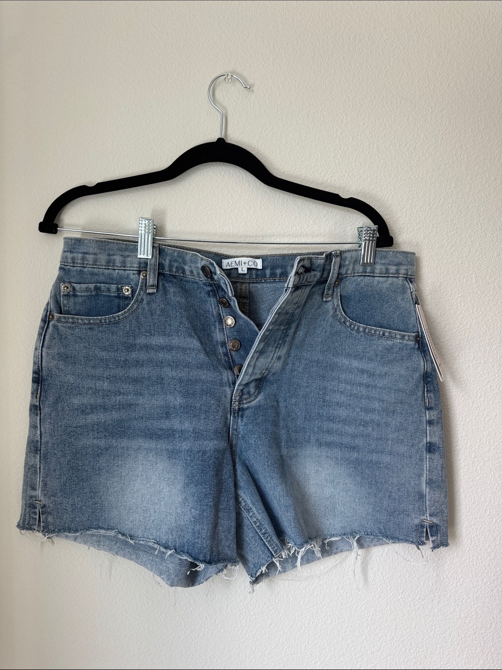 AGOLDE Light Blue High-Rise Button-Fly Denim Shorts
